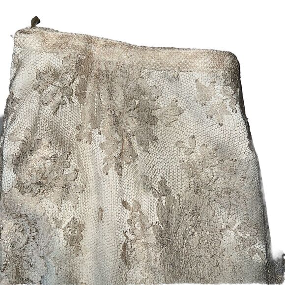 Lisa Baday Skirt 10 Metallic Peach Floral Lace Over Cream Silk A Line Zip Canada - Picture 7 of 13